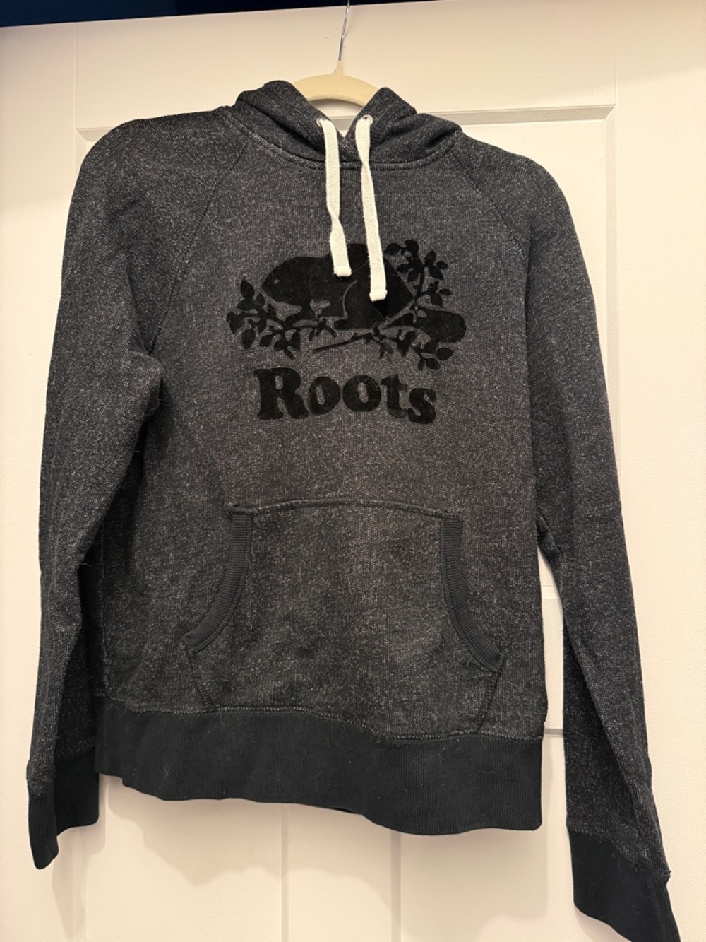 Roots Charcoal and Black Logo Hooded Sweatshirt
